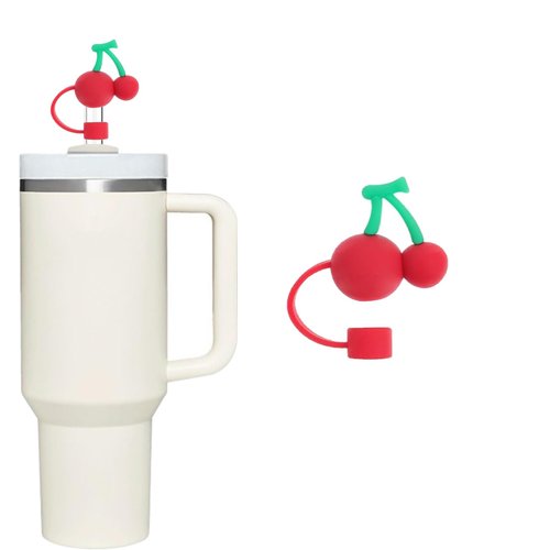 Cherry Straw Cover for Stanley 40&30 Oz Cup, 10mm Silicone Straw Covers Cap for Stanley Cup Accessories, Cute Topper for Tumblers, Cap Stopper for Reusable Tip Lids