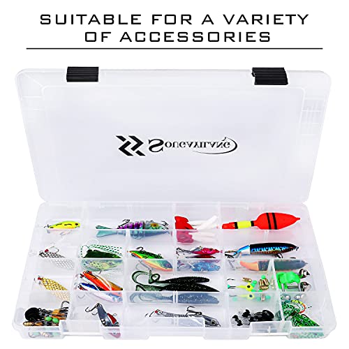 Sougayilang 3700 Fishing Tackle Trays - 14x8.7x1.8 Inch Plastic Storage Organizer with Removable Dividers - 2 Pack