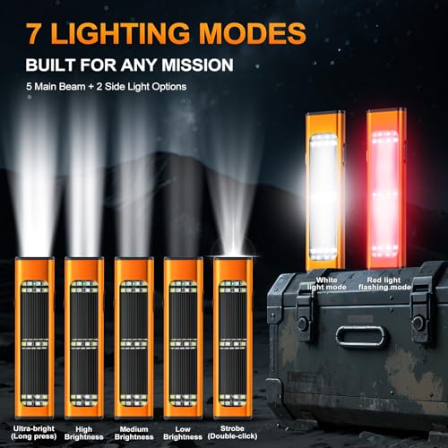 Solar/Rechargeable Flat Flashlights, 900 Lumens EDC Tactical Flashlight, Multi Function LED Small Flashlight, 7 Modes IP65 Waterproof for Home, Camping,and Emergency Use (Orange)