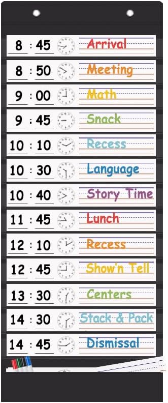 TOGETRUE Classroom Schedule Pocket Chart, Double Sided Daily Schedule with 18 Erasable Cards, 13+1 Pockets, Visual Pocket Chart for Classroom, Home, Office, 35.5" X 13"