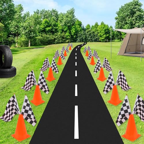 24PCS Sports Safety Cones with Checkered Flags for Soccer and Basketball Training