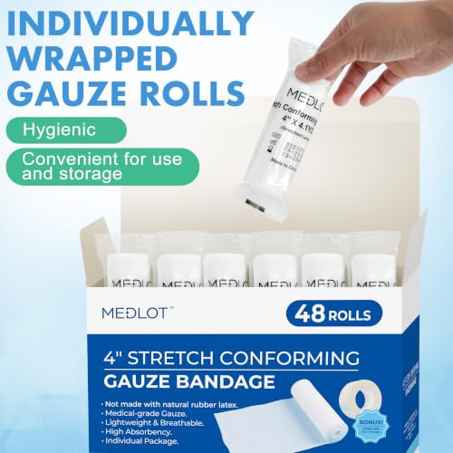 48 Pack Medical-Grade Gauze Rolls 4 Inch x 4.1 Yards - Sterile, Hypoallergenic, Breathable Wound Wraps for First Aid & Wound Care