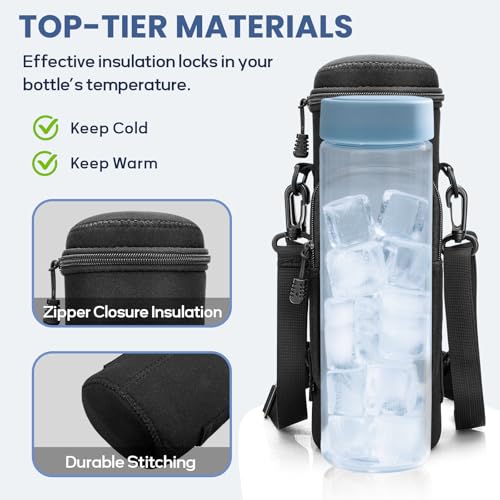 Crossbody Carrier Bag for Owala Water Bottle, Insulated Cup Holder Sleeve for Ninja Portable Blender with Adjustable Shoulder Handheld Strap & 2 Pockets, Travel Gym Camping Accessories for Men Women