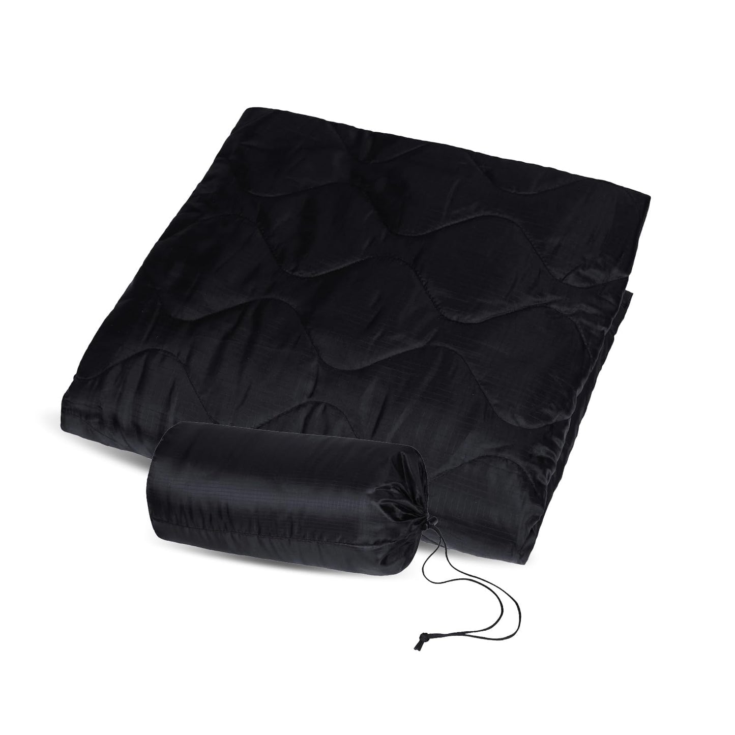 Military Woobie Blanket Thermal Insulated Poncho Liner Camping with Drawstring Carry Bag,Waterproof for Outdoor,Hiking (Black)