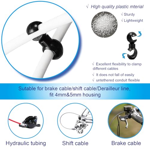 VANSIHO 20pcs Bike Brake Derailleur shift cables S Style Clip Roating S-Hook for MTB Bikes Road Bicycle Brake Line Guide Cross Line Clip-Set of Precision Clamps Black