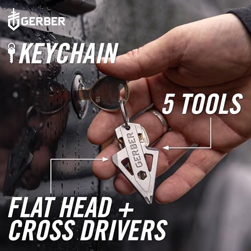 Gerber Gear Broadhead Keychain 5-in-1 Multitool, Clips to Pocket or Keychain with Bottle Opener, Flat Head Driver, Package Opener, Cross Driver and 1/4" Socket, EDC Gear for Everyday Carry