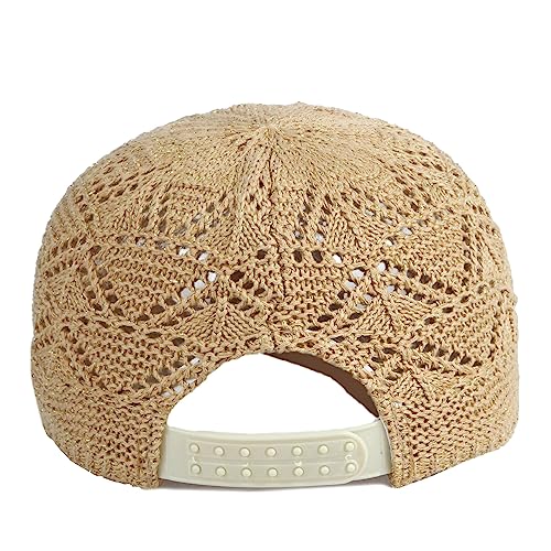 Beach Baseball Hats for Women - Cute Summer Crochet Breathable Ball Cap - Khaki, One Size