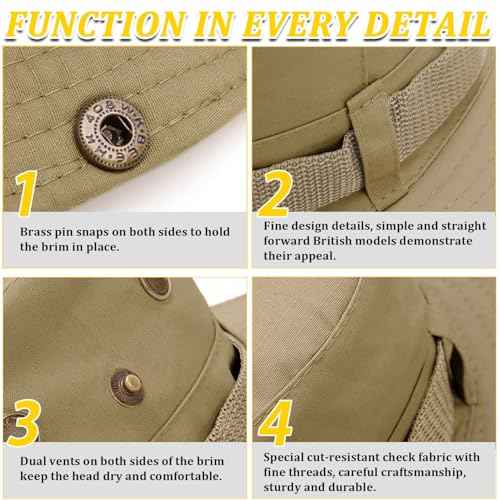 Fishing Hat, Wide Brim Breathable Boonie Hat UV Protection Safari Hiking Bucket Hat Beach Summer Cap