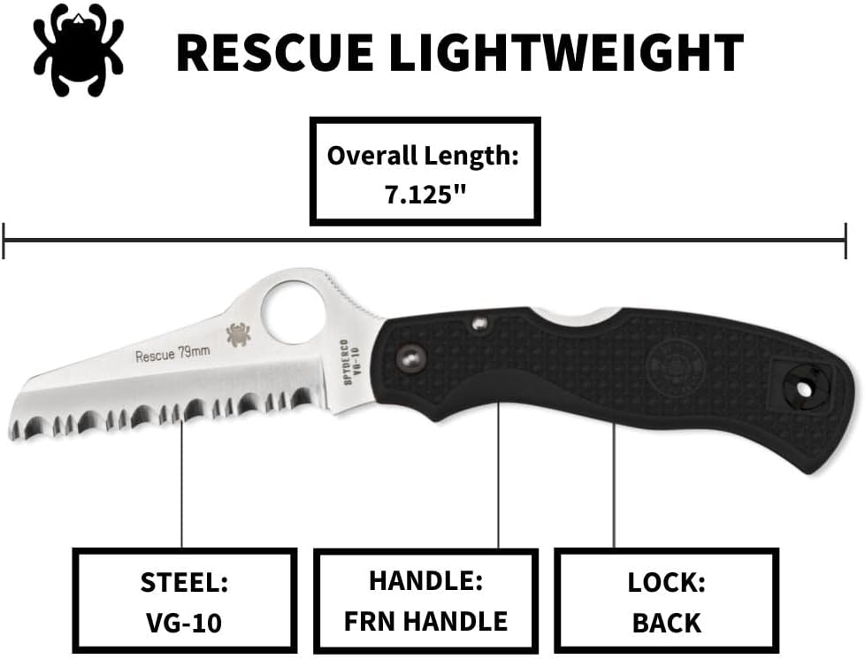 Byrd Cara Cara 2 Rescue Lightweight Knife with 3.88" Stainless Steel Sheepfoot Blade and High Performance Black FRN Handle - SpyderEdge - BY17SBK2