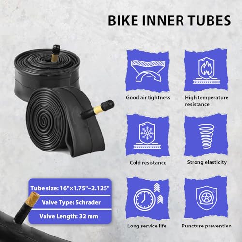 Black 16x2.125 Inch Kids Bike Tire Set with Inner Tubes & Levers