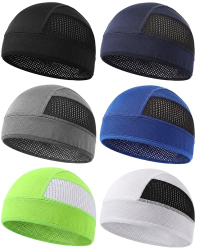 6PCS Breathable Mesh Skull Cap for Men - Helmet Liner Baseball Style in Black, White, Gray, Navy Blue, Royal Blue, Green