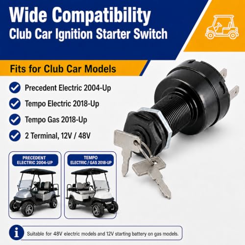 Golf Cart Ignition Switch with Keys for Club Car Precedent 2004+ and Tempo 2018+