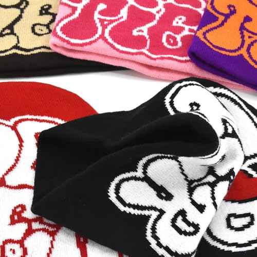 Y2K Beanie Top Tier Letter Print-Winter Knitted Hat Cool Grunge Style for Warmth for Men Women