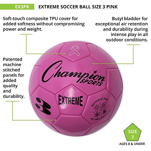 Champion Sports Extreme Series Soccer Ball - Pink, Size 3, All Weather, Youth & Adult Play