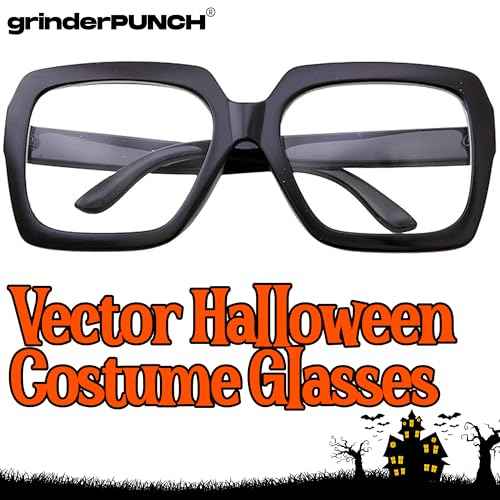 grinderPUNCH XL Black Thick Square Oversized Clear Lens Glasses - Men and Women Costume or Fashion