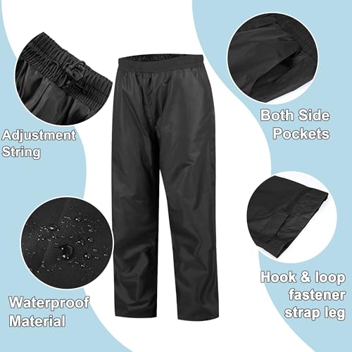 Kids Rain Jacket and Pants Set - Boys Girls Youth Rain Gear, 10-12 Years, Black