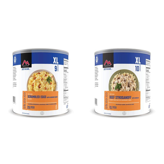 Mountain House Scrambled Eggs with Bacon | Freeze Dried Survival & Emergency Food | #10 Can | Gluten-Free & Beef Stroganoff with Noodles | Freeze Dried Survival & Emergency Food | #10 Can