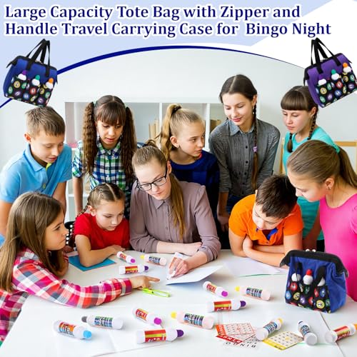 2 Pack Bingo Bag with 12 Daubers and 6 Pockets - Blue and Purple, 2.2 oz