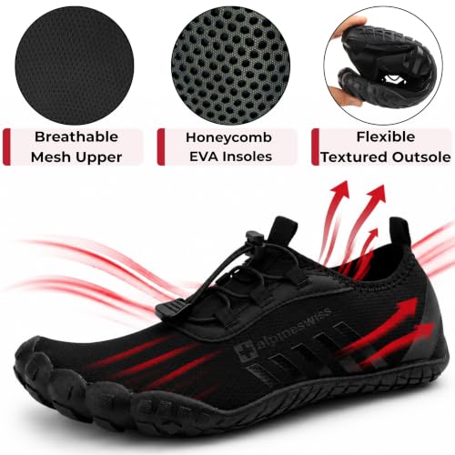 Men's Quick Dry Water Shoes - Barefoot Beach Swim Aqua Socks, Black 9
