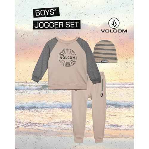 Volcom Boys Sweatsuit Set - 3 Piece French Terry Active Sweatshirt, Jogger Sweatpants and Hat - Boys Jogger Pants Set
