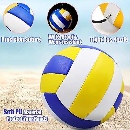Magicorange Official Size 5 Volleyball Set - Blue & Yellow, 6 Pack with Pump & Mesh Bag