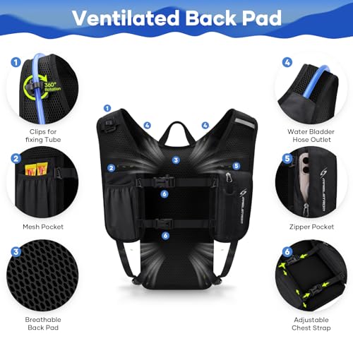 Black Hydration Backpack with 2L Water Bladder - Lightweight Running Vest