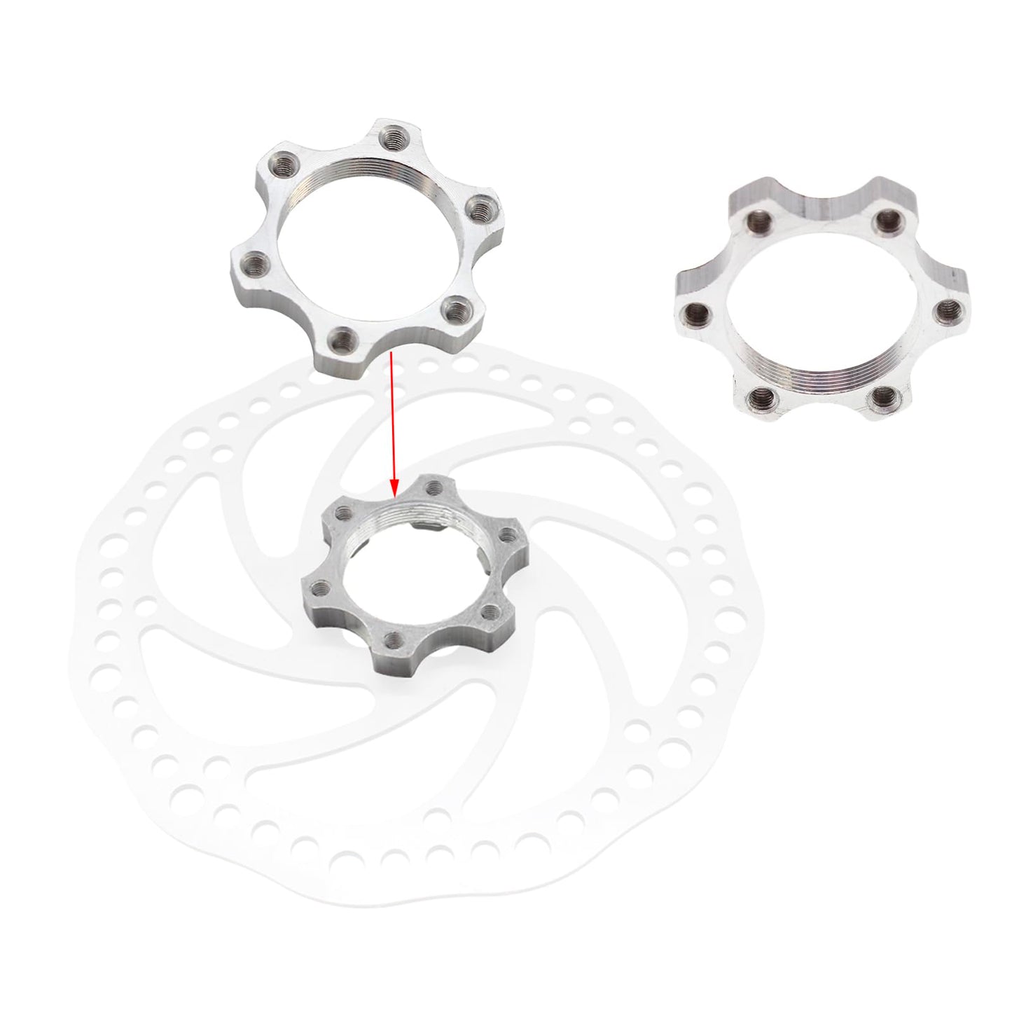 Generic 2 Pcs Bike Bicycle Freewheel Threaded Hubs Disk Disc Brake Rotor Aluminium Alloy 6 Bolt Flange Adapter Hub Conversion Adapter 44mm/1.73 Inch Cycling Accessories, silvery, zxcdslw001