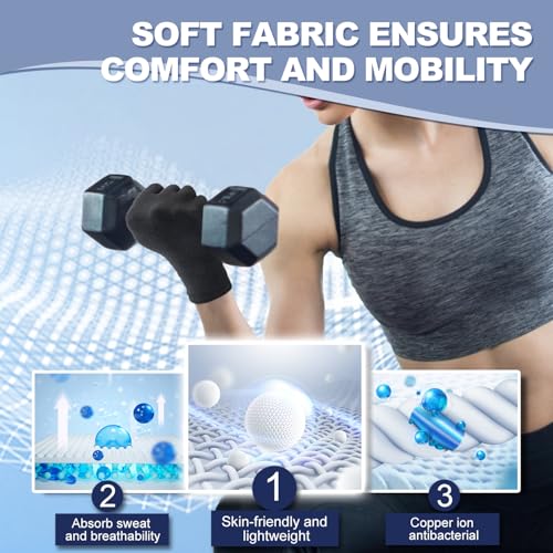 DRNAIETY 2 Pairs Copper Arthritis Compression Gloves for Women and Men, for Arthritis Hand Pain, Anti-Slip, Fingerless, Comfortable for Work, Kept in Motion (Medium)