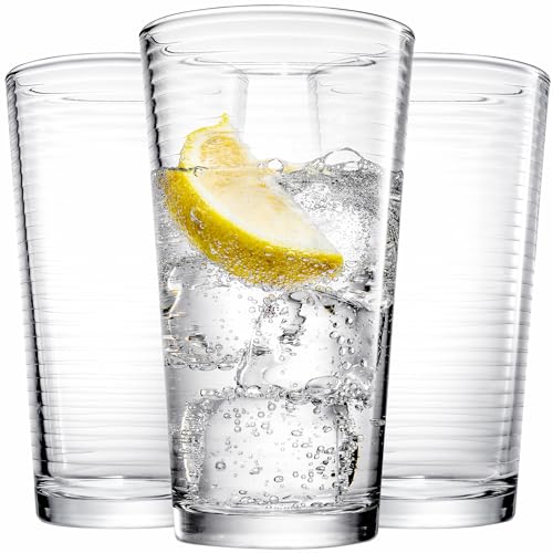 10 Pack Highball Glasses Set 17oz Ribbed Drinkware for Cocktails & Beverages - Dishwasher Safe