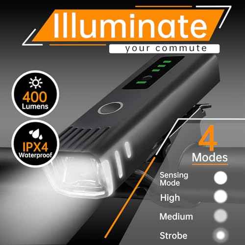 Bicycle Light Bright Bike Lights for Night Riding,Front Bike Light Rechargeable Bike Lights Front and Back,4+4 Modes LED Bike Light USB-C Rechargeable for Commute Road Riding