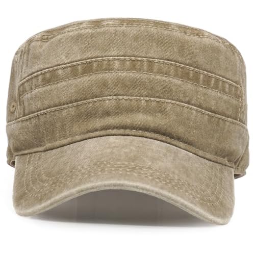 Unisex Cadet Army Caps Cotton Flat Top Cap Washed Military Hat Baseball Cap