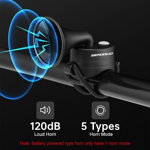 SOUUXIU Electronic Bike Horn 120db 5 Modes IP4 Waterproof Electric Bike Bell Lightweight USB Charging/Battery Powered with Elastic Strap for Mountain Bikes Fat Bikes Road Bikes Electric Scooter
