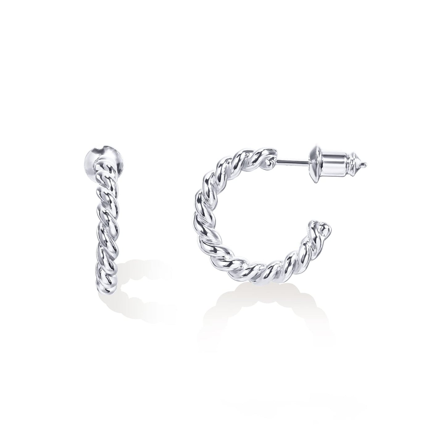 PAVOI 14K Gold Plated 2.5mm Twisted Rope Round Hoop Earrings (16 Millimeters, White Gold Plated)
