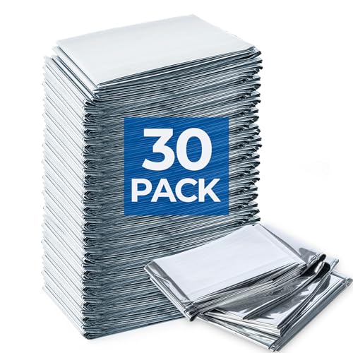 Emergency Blankets (30 Packs, 84" L x 52" W) Mylar Thermal Blankets for Survival and Protection,Space Blanket Survival Kits Camping Blanket, Ideal for Outdoors, Hiking, Survival, Marathons
