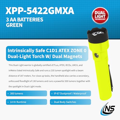 Nightstick XPP-5422GMXA Dual-Light Flashlight with Magnets, 3 AA Not Included, Green/Black
