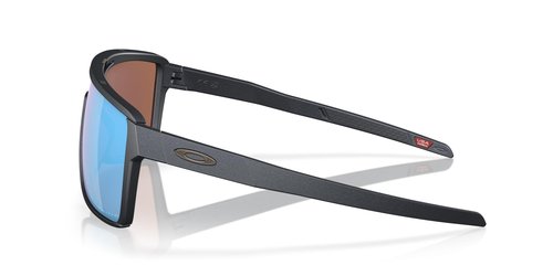Oakley Men's OO9147 Castel Rectangular Sunglasses, Blue Steel/Prizm Deep Water Polarized, 63 mm
