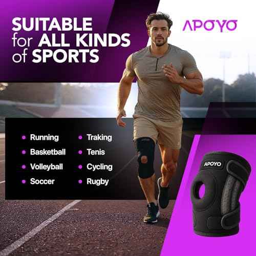 APOYO Knee Brace for Women & Men - Knee Compression Sleeve For Knee Pain Relief, Meniscus Tear, ACL, Arthritis, Joint Pain Relief, with Patella Gel Pad & Side Stabilizers (Large) Purple