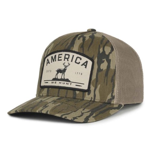 Rural Cloth America We Hunt Patch Snapback Hat, Adjustable Mesh Baseball Cap, Embroidered Trucker Hat for Men & Women, Outdoor Cap for Fishing, Hunting & More, One Size, We Hunt Deer - Bottomland Camo
