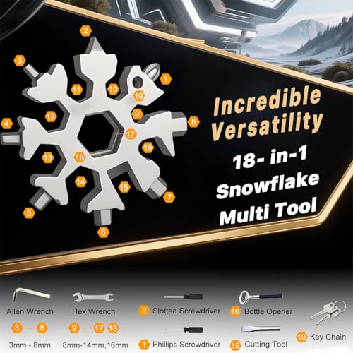 Stocking Stuffers for Men 2025,18-in-1 Snowflake Multi Tool 2 Pack,White Elephant Gifts for Coworkers,Adults,Stainless Steel Multitool with Carabiner & Bottle Opener - Gift for Him (Silver)
