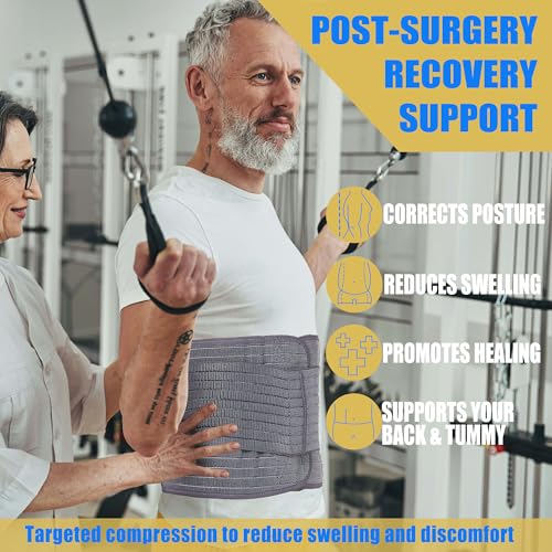Funcy Men's Adjustable Abdominal Binder ? Post-Surgery Recovery Belt, Hernia Support, and Core Stability Wrap (Gray, Medium)