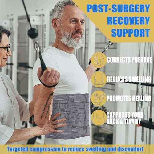 Funcy Men's Adjustable Abdominal Binder ? Post-Surgery Recovery Belt, Hernia Support, and Core Stability Wrap (Gray, Medium)