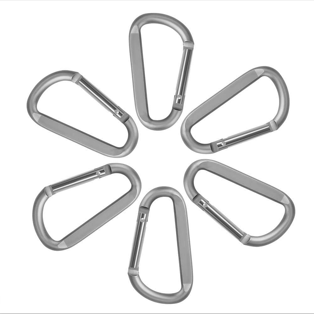 6PCS Black Carabiner Caribeaner Clip,3" Large Aluminum D Ring Shape Carabeaner with 6PCS Keyring Keychain Hook…
