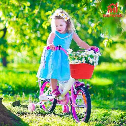 Tricycle Basket, Kids Bike Bag for Girls Boys Toddler, Front Handlebar Scooter Balance Bicycle Trike Small Saddlebag with Screw-Free Hanging Hooks, Plastic Detchable Storage Container Accessories, Red