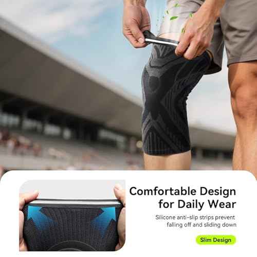 Knee Brace with Side Stabilizers for Women & Men, Compression Knee Sleeve with Gel Pad for Knee Pain Relief, Meniscus Tear, Arthritis, ACL, Injury Recovery, Knee Support for Running, Workout(Black, Large)