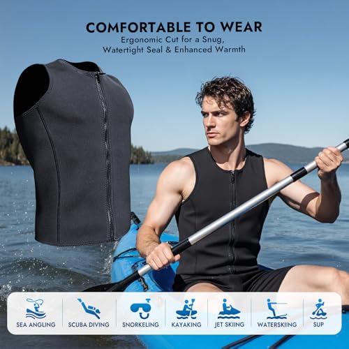 Men's 3mm Neoprene Wetsuit Vest with Front Zipper - Black, Large
