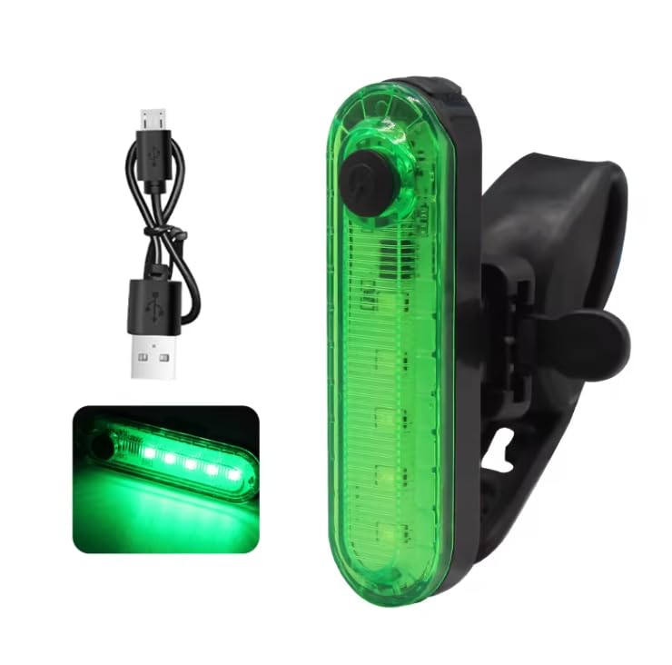 2 pcs Green LED Bike Tail Light, Rear Bike Back Lights for Night Riding, Great Battery Life, Easy to Install On Any Bike or Helmet, USB Rechargeable