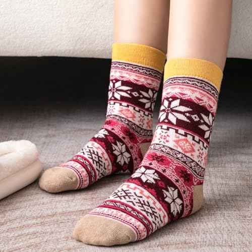 Wool Socks for Women - Womens Wool Socks Winter Sock for men Warm Thick Knit Soft Vintage Casual Crew Sock