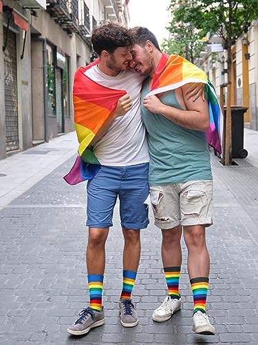 Rainbow Striped Socks 6 Pairs Unisex Casual Athletic Cotton LGBT Style - Elegant Colors
