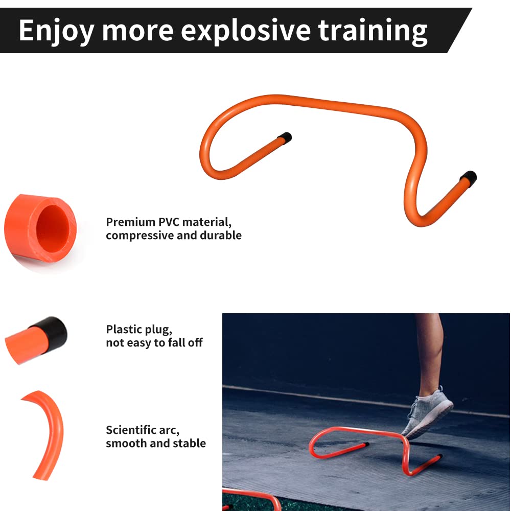 TNZMART Agility Ladder and Sport Hurdles Training Set with 10 Plastic Sport Cones Adjustable Ladder for Training (Orange，6 Hurdles)