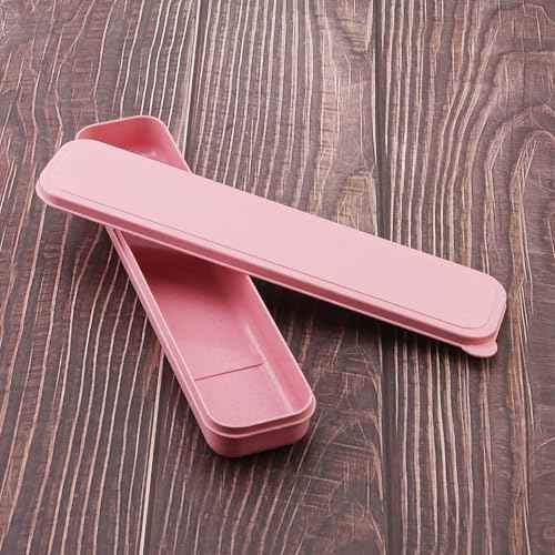 OriGlam 1pcs Reusable Utensils Wheat Straw Travel Cutlery Box, Portable Tableware Flatware Box for Picnic Camping (Pink)